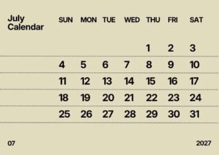 Simple July 2027 Calendar