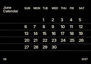 Simple June 2027 Calendar