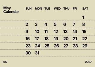 Simple May 2027 Calendar