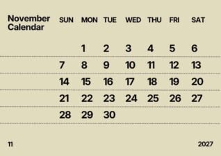 Simple November 2027 Calendar