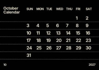 Simple October 2027 Calendar