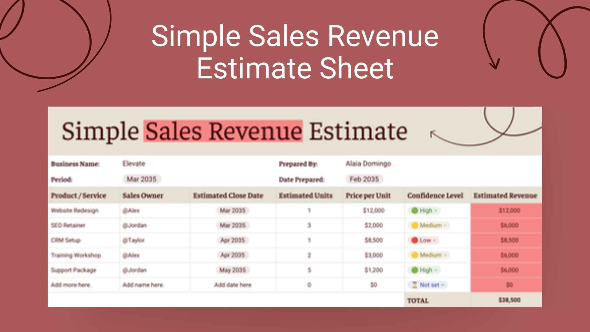 Simple Sales Revenue Estimate Sheet - slide 1