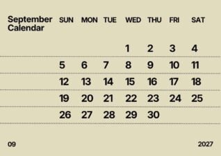 Simple September 2027 Calendar