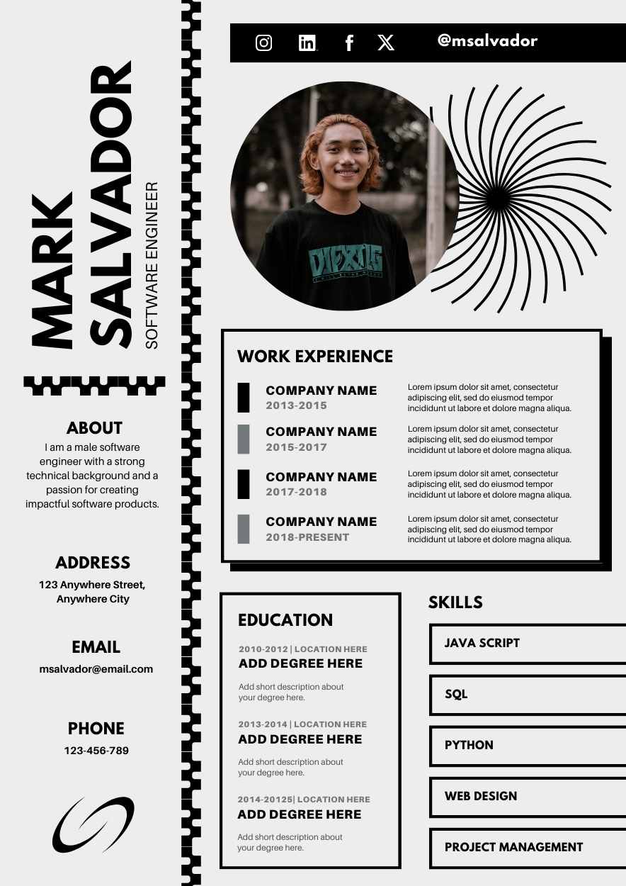 Template CV Software Engineer Gratis untuk Canva