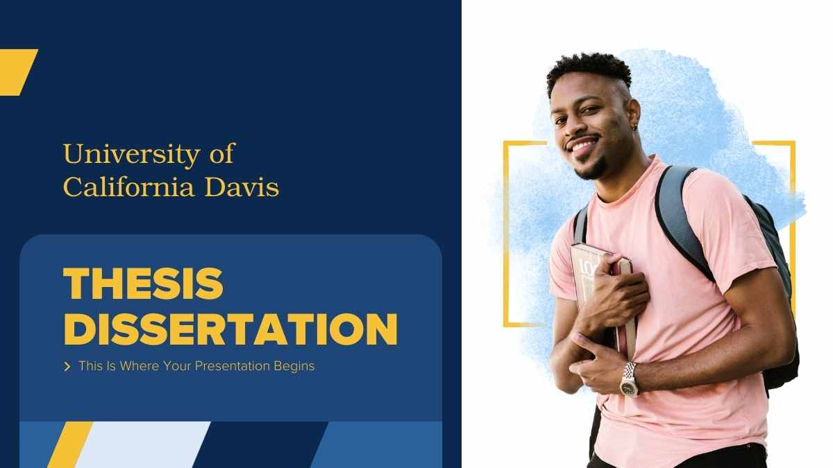 Template slide tesis UC Davis gaya korporat biru