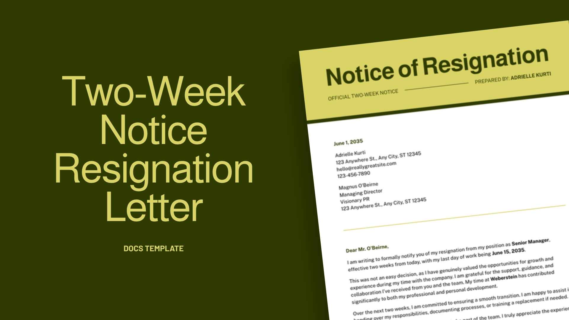 Two-Week Notice Resignation Letter - slide 1