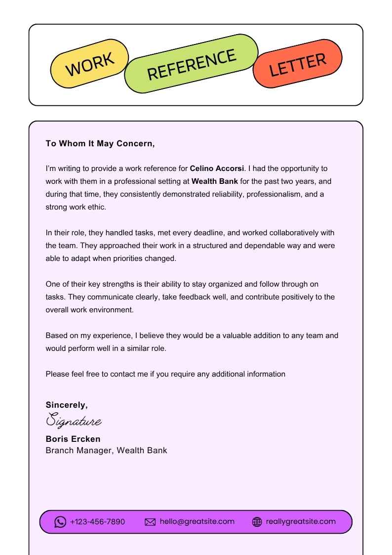 Work Reference Letter - slide 1