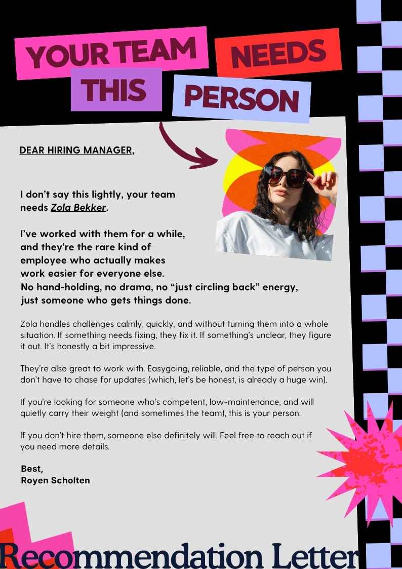 “Your Team Needs This Person” Recommendation Letter - slide 1